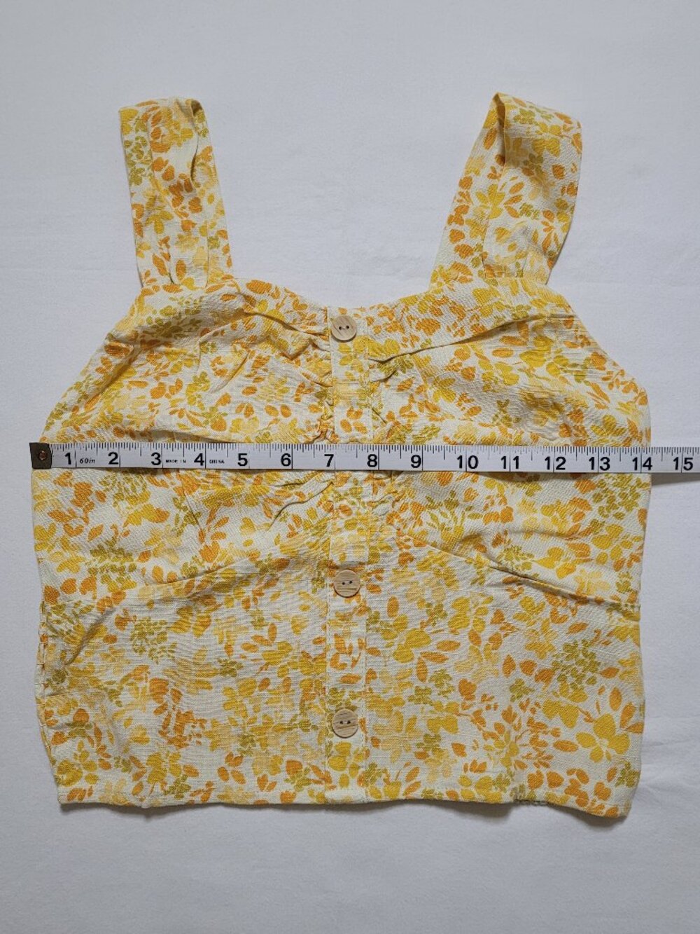 Monteau Yellow Floral Button Front Cropped Tank Top Size Medium Coquette - Picture 10 of 10